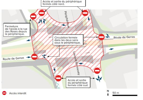 plan illustrant les coupures de voies