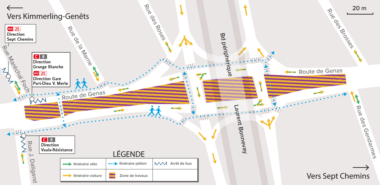 plan travaux route de genas sous le périphérique