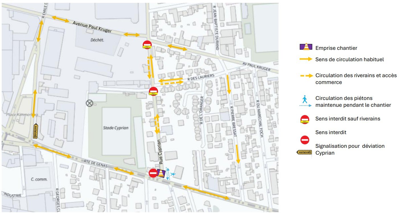 plan de circulation pendant les travaux rue Cyprian