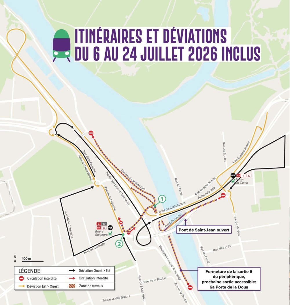 Déviation automobile suite à la fermeture du pont du Roulet