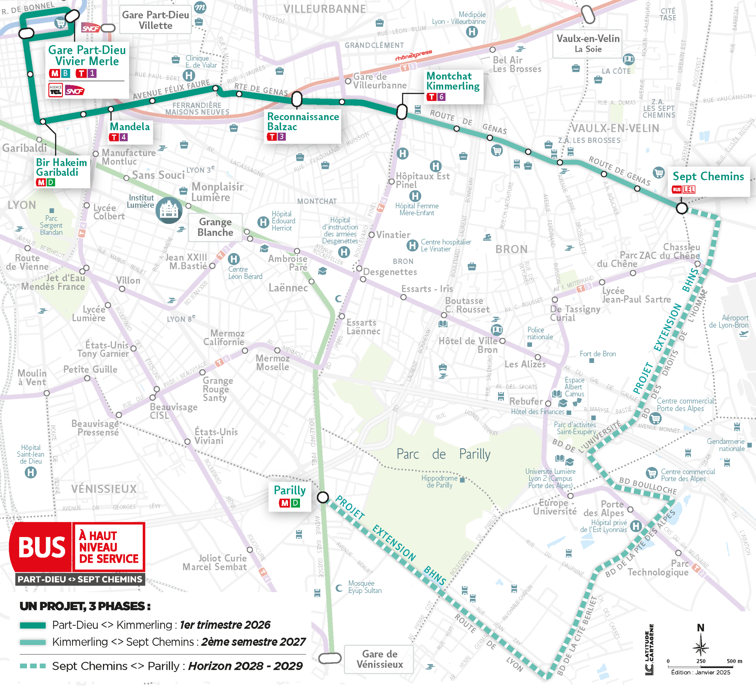 Tracé du BHNS prolongé