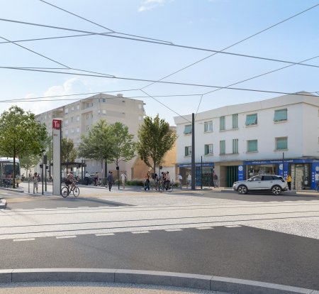 Poudrette / Pagère - connexion avec la future ligne de tram T8 : (Bron-Villeurbanne-Vaulx-en-Velin) ©Folia urbanisme paysage architecture