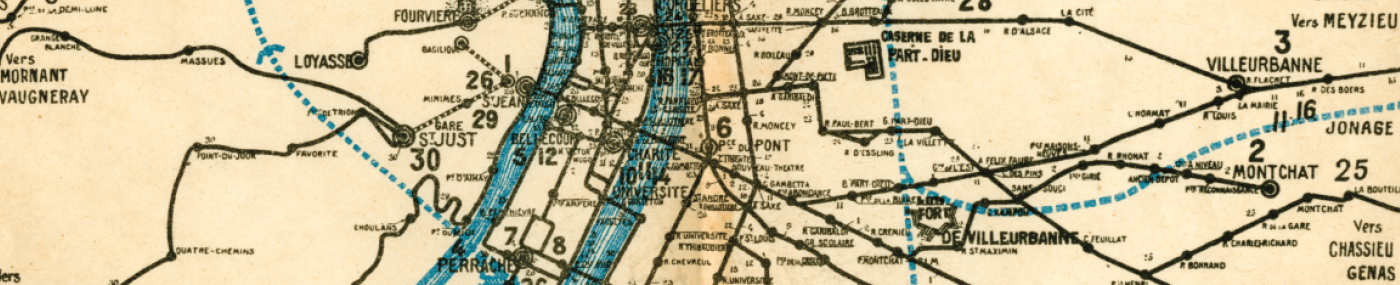 Plan des tramways - Extrait du Guide général de l'Exposition Internationale de Lyon